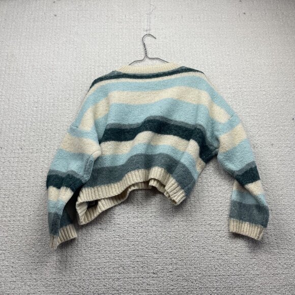 Ardene Jumper Wool Blend Crop Sweater Cozy Knit Wom L / XL Blue / Off-White - Picture 11 of 13